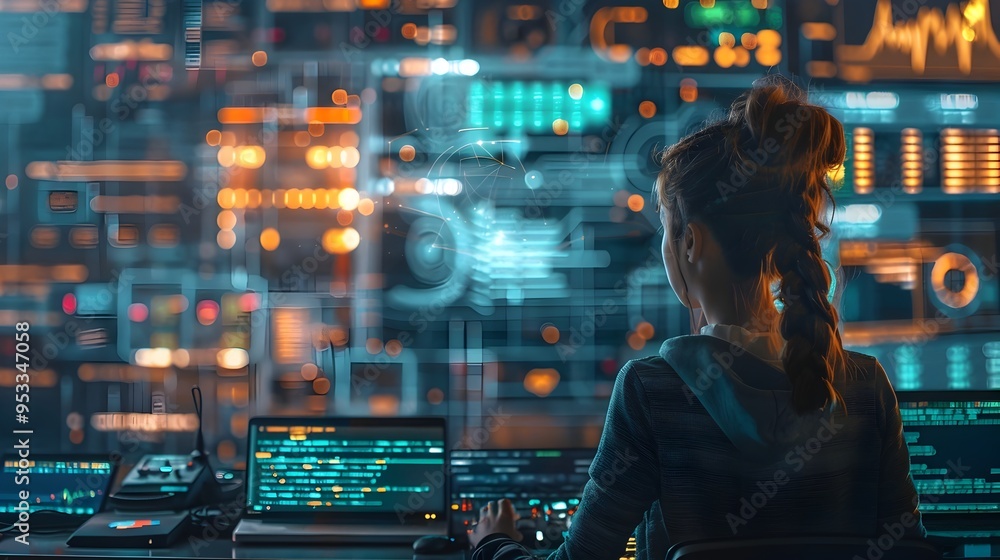 Aufkleber quantum computing startup modern workspace with young engineers coding in innovative atmosphere