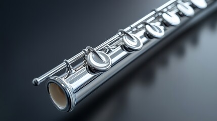 Fototapeta premium Close-up of a Silver Flute with Keys