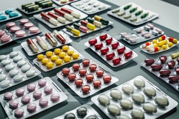 A colorful array of medication bottles on a table top