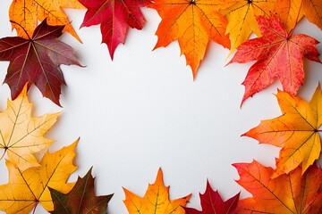 Autumn Maple Leaves Flat Lay White Background created with Generative AI