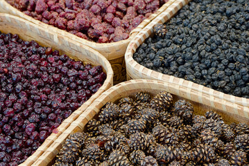 Dried forest berries in a baskets