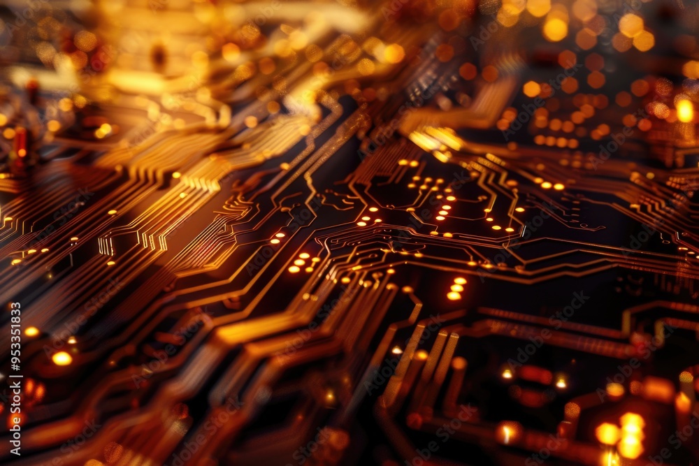 Poster a close-up view of a computer circuit board with various electronic components