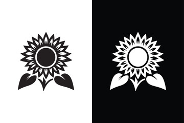 Sunflower Silhouette on Black and White Canvas.