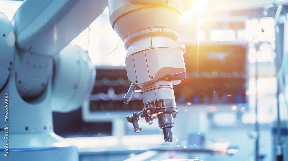 Poster high-tech robotic arm in a modern laboratory setting, showcasing advanced technology and precision e