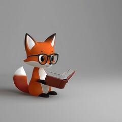 Cute Fox Reading a Book