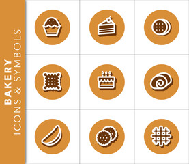 Set of bakery vector icons with shadow