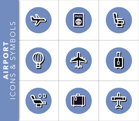 Set of airport vector icons with shadow