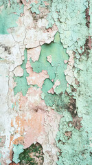 Obraz premium Time's Gentle Touch: A Wall's Worn Beauty in Hues of Green and Peach