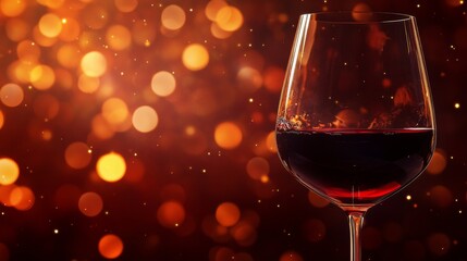 Autumn or winter cosy mood. Wine glass, on neutral background, with space for text. Luxury concept winery or restaurant design. Healthy wine, to accompany a meal or as an aperitif at an event