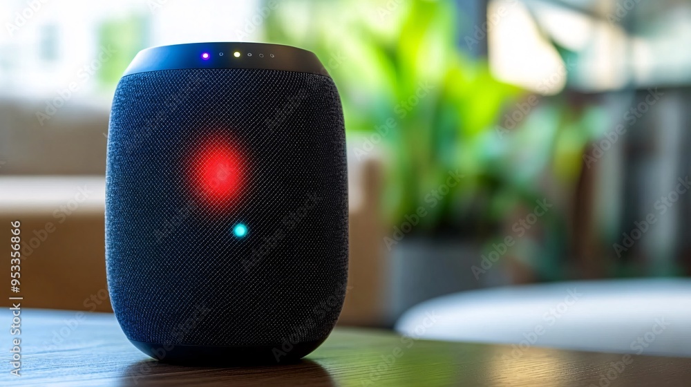 Poster Person with disability controlling smart home devices through AI using voice commands ensuring independence and convenience Stock Photo with copy space