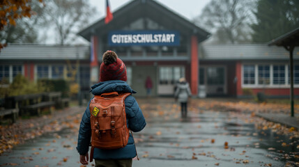 Obraz premium Kind geht auf Schule zu unter 