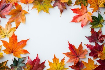 Fototapeta premium Autumn Maple Leaves Flat Lay White Background created with Generative AI