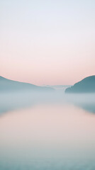 Fototapeta premium Serene Dawn: A Misty Fjord Bathed in Pastel Hues