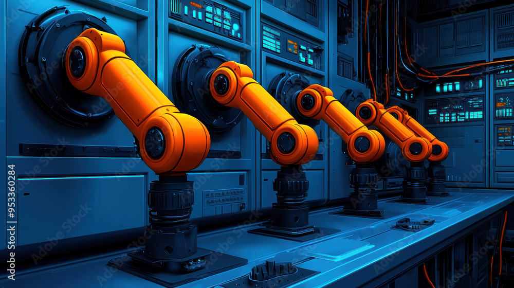 Aufkleber industrial robotic arms in a high-tech factory, showcasing advanced automation and precision enginee
