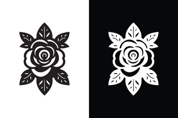 Rose Flower Silhouette Icon Stunning Black and White Vector.