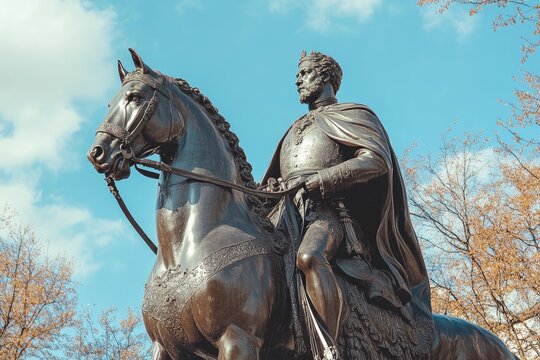 Equestrian statue of polish king jan iii sobieski riding a horse in warsaw