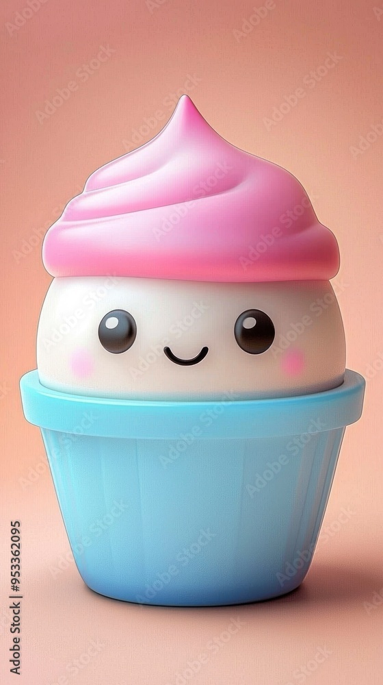 Sticker cute cupcake with smiling face