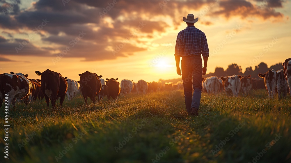 Aufkleber Young farmer using AI to streamline the management of livestock records and inventories improving efficiency and decision-making Stock Photo with copy space