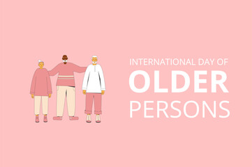 International day of older persons banner template. Vector illustration with senior characters.