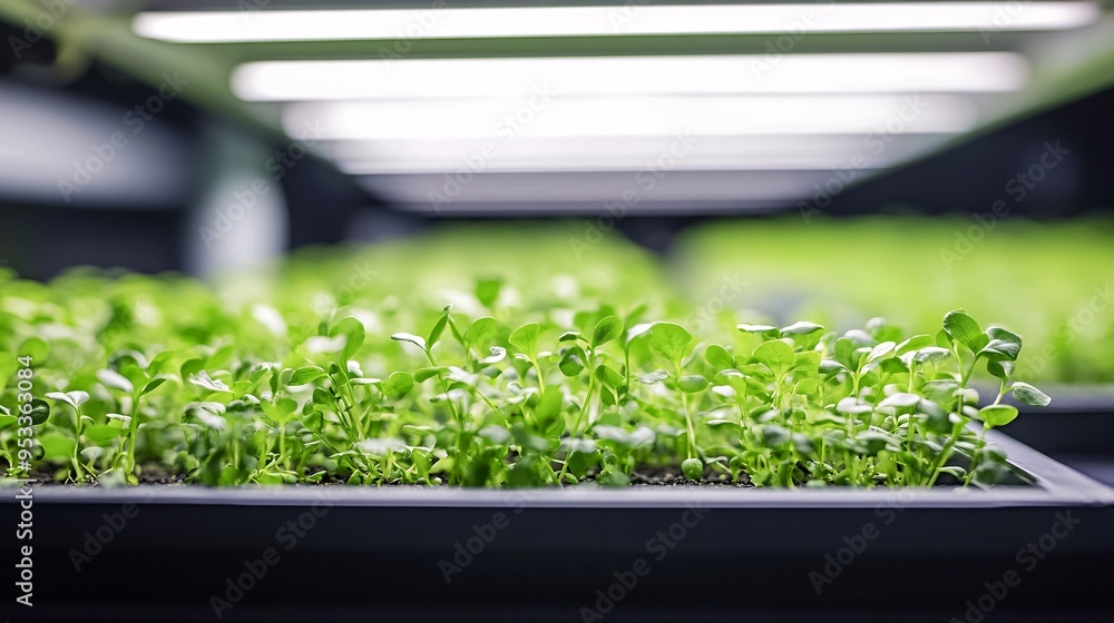 Poster high-tech plant factory where ai manages irrigation and fertilization systems to maximize crop yield