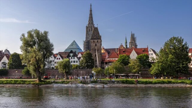 time lapse from Ulm Skyline in Summer at the river Danube