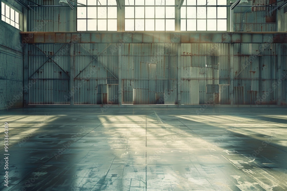 Poster empty industrial building with many windows suitable for use in interior design, architecture or ind