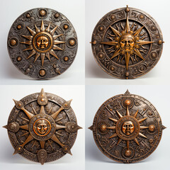 A round metal object in the form of a sun. A talisman, an amulet.
