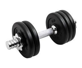 Naklejka premium Black Dumbbell with Chrome Handle on White Background