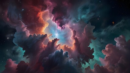 Soft, Glowing Nebula Clouds with Vibrant Colors Over a Space-Themed Background