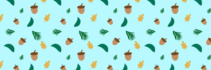 Seamless vector pattern of nuts and leaves. For wrapping papers, banners, congratulations and decorations
