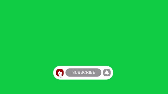 Pop up Animation of subscribe button , like, click, and Reminder bell with chroma green screen video, alpha channel only 4k.