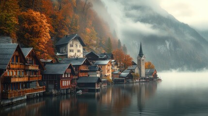 Hallstatt Village, Austria - A Picturesque Scene of Autumnal Charm