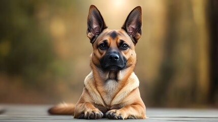 Obraz premium Alert german shepherd in autumn forest setting