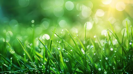 Obraz premium Stunning Picture of Dewdrop on Green Grass: A Delicate and Enchanting Natural Snapshot. Showcasing the Beauty and Serenity of Tiny Wonders.