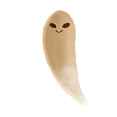 A simple illustration of a smiling Halloween ghost on white background 