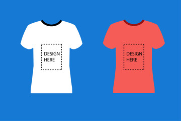 Naklejka premium T-shit mockup in white and red colors. Blank T-shirt template with short sleeves, Replaceable text included