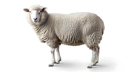 Fototapeta premium Sheep standing calmly against a plain white background