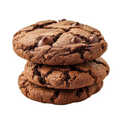 Fototapeta premium Three stacked chocolate cookies showcasing a rich, fudgy texture perfect for indulging in a sweet treat, chocolate cookies on transparent background