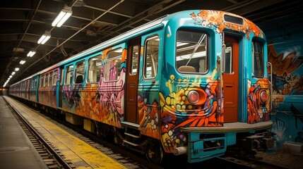 Naklejka premium Graffiti on the subway train.