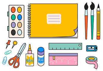 color icon set of stationery for school and education. icons for logo sticker website poster