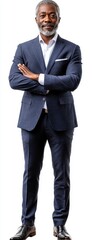 Full length Senior african american businessman  in formal wear portrait of confident businessman.isolated white background, remove background, Generative AI