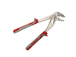 Red and black pliers isolated on white background