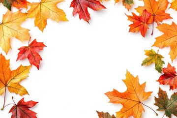 Autumn Maple Leaves Flat Lay White Background created with Generative AI