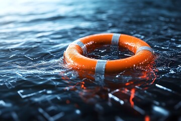 A red life preserver is floating in the water