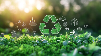 Environment and sustainable development concept with eco icons, promoting green technology, net zero, and carbon neutrality.