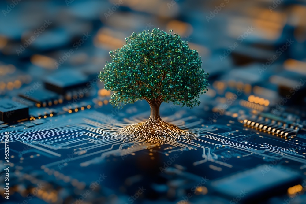 Wall mural A tree is growing on top of a computer chip