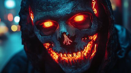 Glowing Skull Mask with Red Neon Lights  Mysterious  Scary  Halloween