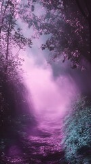 purple pink green fog on a alice in wonderland background