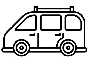 line art mini bus transport outline illustration. PNG with transparent background.	