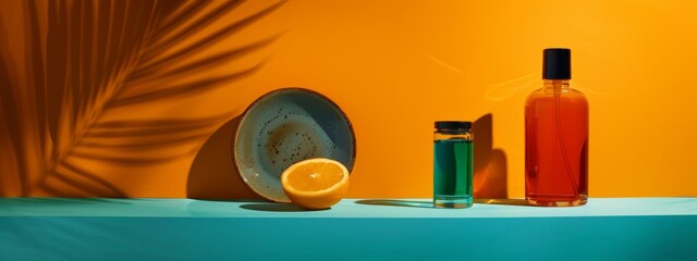 Stylish minimalist setup with vibrant colors and shadow play